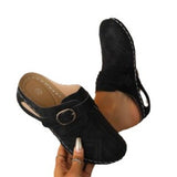 Large-Size Cool Slippers Women Summer New Slope And Flat Bottom Hollow Buckle Fashion Slippers