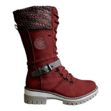 Front Faescing With Round-Headed Knight Boots Women's Belt Buckle Thick Leather