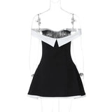 Black Flare White Off-shoulder Mini Dress-Outfit