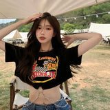 Zingj 2024 New Hottie Everything Ins Trendy T-Shirt Women's Design Sense Chain Short Crop Black Short-Sleeved