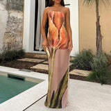 New Women's Fashion Sleeveless Shoulder Avant-Garde Sexy Bareback Print