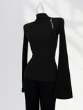 Zingj Horn Sleeve Slim Jacket Chic Inside Hollow Out Half High Collar Bottom Shirt Spring Women's Hot