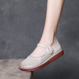 Time 99] Head-Level Cowhair Retro Hollow Sandals Women's Summer Flat Hole Shoes Comfortable Breathable Mother