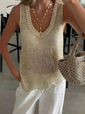 New Set Hollow Knitted Knitting Summer Vest Loose Sleeveless Vest Sexy V-Neck Top