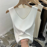 Zingj Silk V-Collar Sleeveless Vest Sling Solid Color Knitted Blouse Women's 2024 Summer New Sexy Slim