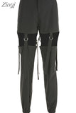 Hip Hop High Waist Cargo Pants Women Joggers Street Style Trousers Buckle Track Pants Adjustable Hollow Out