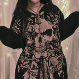Skull Print Zip Up Oversized HoodieOutfit