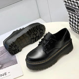 Zingj Celebrity With The Same Jk Soft Sister Black Small Leather Shoes Female Autumn British Wind Round Head With Thick Platform Martin Single