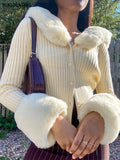 Knitted Cardigans Sweater Women Fur Trim Collar Slim 2021 Autumn Winter Casual Cotton Jumpers Y2K Button Top
