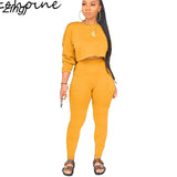 Autumn O-neck Two Pieces Set Long Sleeve Sweatshirt + Pant Suit With Pocket Tracksuit Women Solid 5