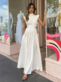 Zingj Years New Holiday Style Pure Color Waist Empty Sexy Waist Pleated Skirt Put Dress