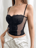 Lace Paneled Mesh Corset Top-Outfit