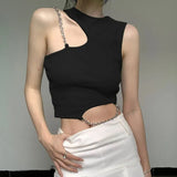 Street Irregular Metal Chain Repair Coat New High-End Bare Back Umbilly Short Sling