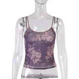 Zingj Women's Purple Print Design Sense Inside And Outside With Sexy Sling Mesh Gauze Breathable