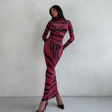 Autumn And Winter Women's New Fashion Animal Pattern Half-High Collar Long Sleeves And Hip