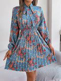 Shooting 2025 Autumn And Winter Elegant Flowers Tied With Waist Long Sleeves Of A Hundred Folded Skirts Women's