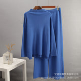 Hot Sales Solid-Color Suit Women Irregular Open Fork Top + Wide Leg Pants Leisure Loose