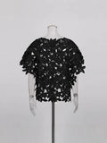 Temperament Hollow Short-Sleeved Collar Top 2025 Autumn New High-End Fashion Loose Shirt