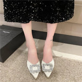 Buckle Water Drill Head Half Slippers Women Wear Summer 2025 New Thin Heel Slacker Cool Dragged Muller