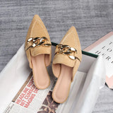Bottom Half Slippers Women's Spring And Autumn New Pointed Metal Chain Muller Shoes Single Shoes 41-43