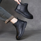 Layer Of Cowhide Wool Short Boots Women 2025 Autumn And Winter New With Cotton Boots Fashion Flat Bottom Soft Base Martin