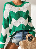 Yang Autumn New Fur Women's Loose Round Collar Hit The Striped Long-Sleeved Knitted Shirt