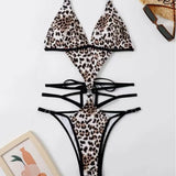 New Sexy Leopard-Print Conjoined Drawstring Strap Swimsuit