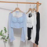 Collar Leak Collar Collar Collar Short Shirt 2025 Spring Dress New Lantern Long-Sleeved Tie With Hanging Neck Shirt Women's Top