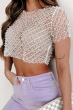 Summer New Sexy Mesh Nail Beads Short-Sleeved Top Hot