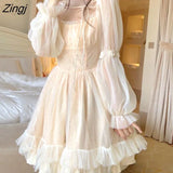 Princess Fairy Dress Women Elegant Casual Korean Party Dress Female 2022 Spring High Waist Long Sleeve Lace Sweet