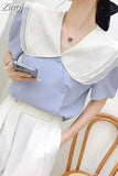 Fashion Women Blouse Shirt 2023 Vintage Double Ruffle Collar Blusas Elegant Korean Style Blouses Woman Ol Ladies