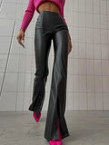 Leather Women Flare Pants High Waist Stretchy Split Fitness Sexy Fashion Casual Black Pantalones 2022 Femme Clothing