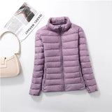 Large Size Plus Fat Down Jacket Female Light Korean Version Fashion Standing Collar Short Fat MM White Duck Down Coat Tide-Outfit