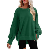 Women's Clothing 2025 Autumn And Winter New Women's Large Round-Neck Sweatshirt Side Open Fork Long-Sleeved