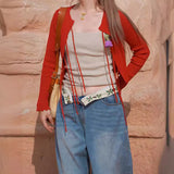 Spring New Temperament Thin Knitted Cardigan Retro Red Sunscreen Air Conditioning Shirt With Small Coat