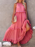 Summer New Holiday Wind Lotus Leaf Side Long Dress Swing Flowing Beach Dress