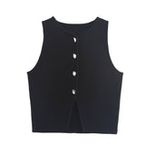 Women's New Fashion Pure Color Round Neck Loose Casual Flat Needle Sleeveless Short
