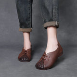 Layer Of Cowhite Retro National Style Single Shoes Women 2025 Spring New Flat Soft Sole Comfortable One-Footed Mother