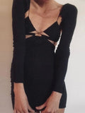 Wrap Hollow Out Strapdress Sexy Mini Dress Women Ripe Long Sleeve Summer Backless Bodycon Fashion Clubwear Party