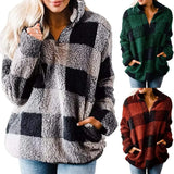 Autumn And Winter Explosion Coat Loosely Thick Lattice High-Necked Plush Coat Coat