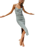 Summer Cotton Suspenders Solid Color Midi