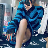 Zingj Version Of The Hollow Hole In The Long Sweater Female Lovers Stripes Loose Color Dark Versatile Knit Niche-Outfit