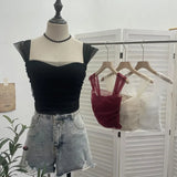 Thai-Style Small Design Mesh Yarn Draw-Folded Breast Sling Sling With Bra Cushion Short Sleeveless Top