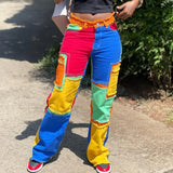 Trendy Personality Loose Pants 2025 Autumn New Splicing High-Waisted Wide-Legged Jeans