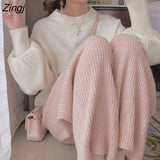 Sweater Pants Women Autumn Fashion Solid Elastic High Waist Loose Wide Leg Trouser Female Thick Warm Knitted Carrot