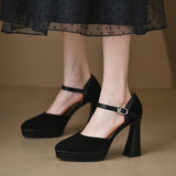Temperament Coarse Velvet High-Heeled Shoes Women 2025 Spring Waterproof Table Thick Bottom Tip One By One With Shallow Mouth Empty