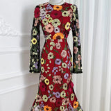 Women's Dress Early Spring New French Heavy Industry Three-Dimensional Flowers Embroidered Waist Repair Fishtail Dress