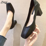 New Women High Heels Set Foot Comfort Square Heel Sexy Prom Wedding Shoes PU Leather Women Shoes High Heel
