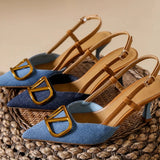 New Summer High Heels Women's Sandals With A Tip V Buckle Back Empty French