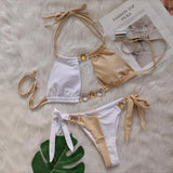 Zingj 2024 New Crystal Diamond Bikini Sexy Quilting Tied With Women's Split